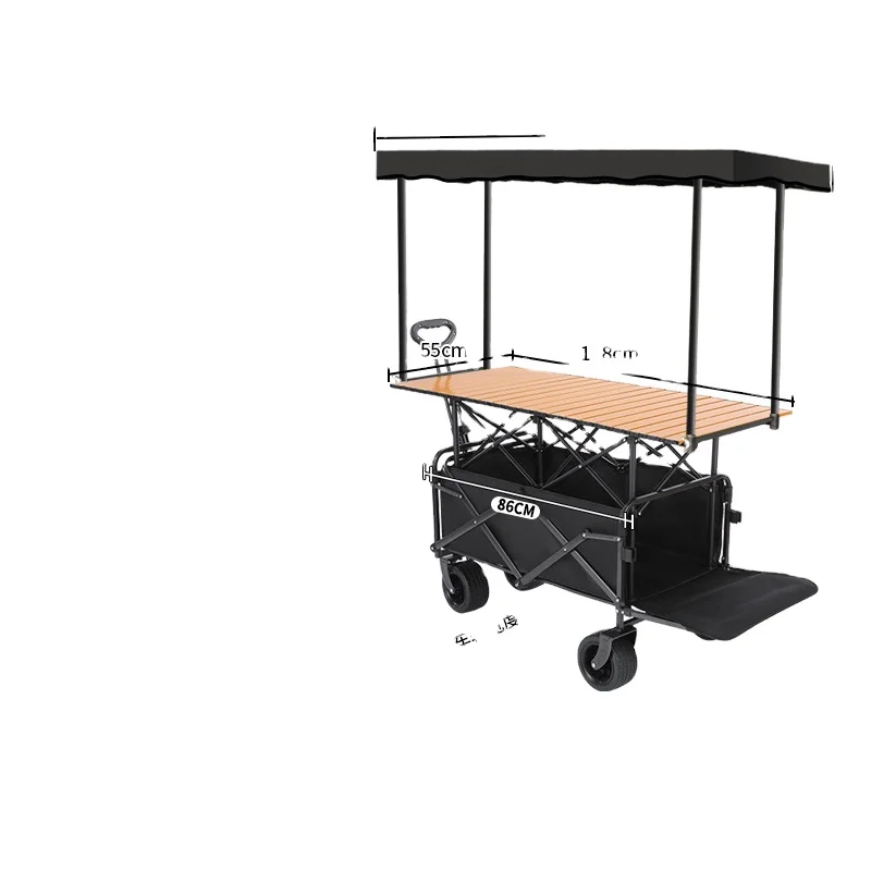Portable Food Stall Hawker Cart Foldable Cart With Folding Table Mobile Shop With Sunshade Camping Folding Wagon Cart