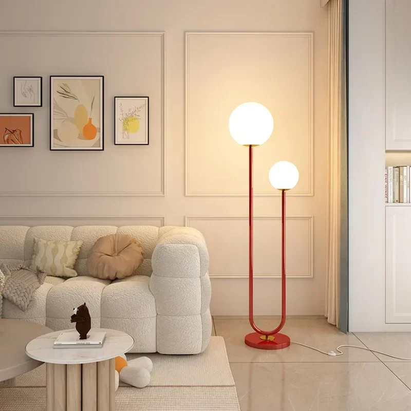 Nordic U Round Glass Ball Led Floor Lamps Red for Dining Living Room Center Table Bedroom Art Sofa Metal Design Simple Luminaire - Image 4