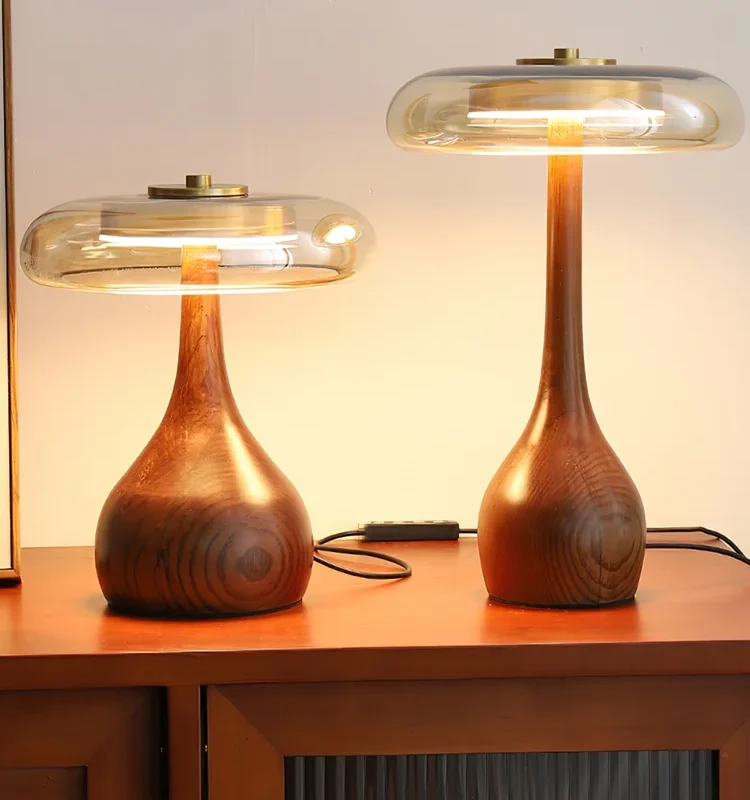 Andi Glass Table Lamp French style creative walnut light for living room study mushroom night light hotel Bedroom bedside lamp