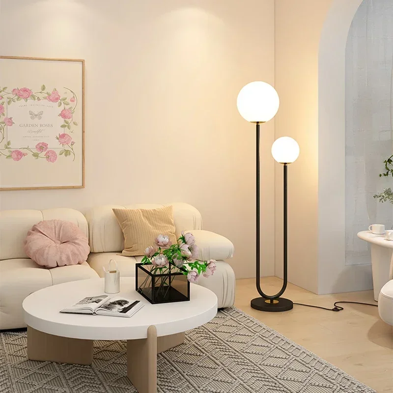 Nordic U Round Glass Ball Led Floor Lamps Red for Dining Living Room Center Table Bedroom Art Sofa Metal Design Simple Luminaire - Image 2
