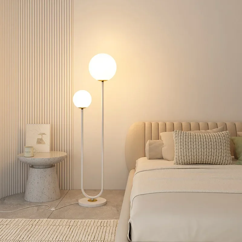 Nordic U Round Glass Ball Led Floor Lamps Red for Dining Living Room Center Table Bedroom Art Sofa Metal Design Simple Luminaire