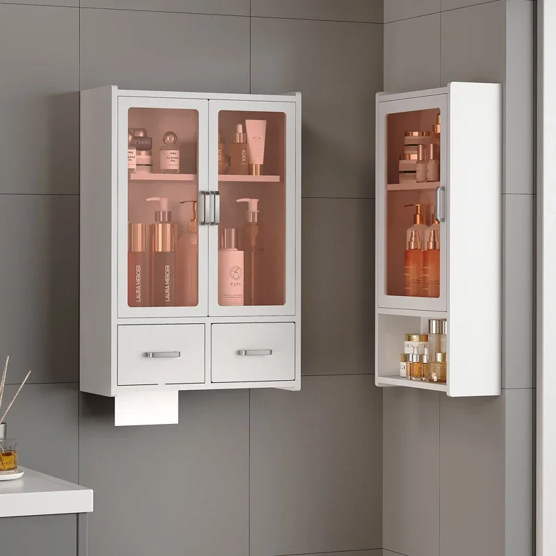 Wall-Mounted Bathroom Organizer Waterproof Vanity Shelf&Mirrored Makeup Cabinet -Space-Saving Wall Storage for Shower Essentials