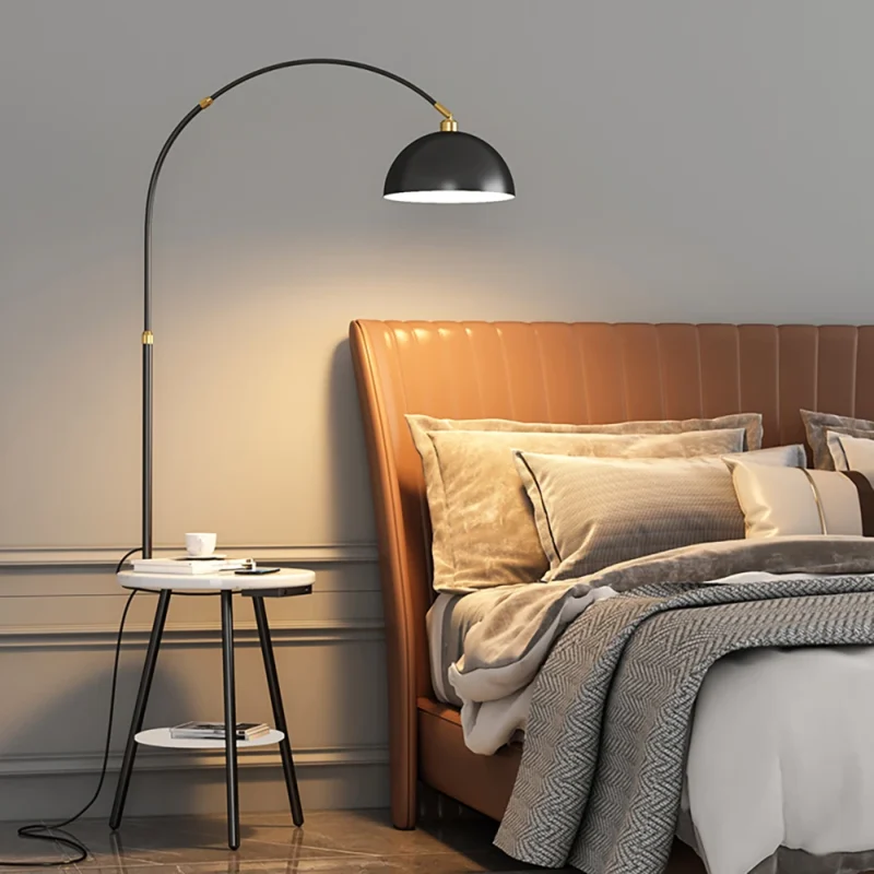 Modern Floor Lamp With Wireless Charging Walnut Metal Round Table Standing Lamp Home Decor Living Bedroom Reading Study Lighting
