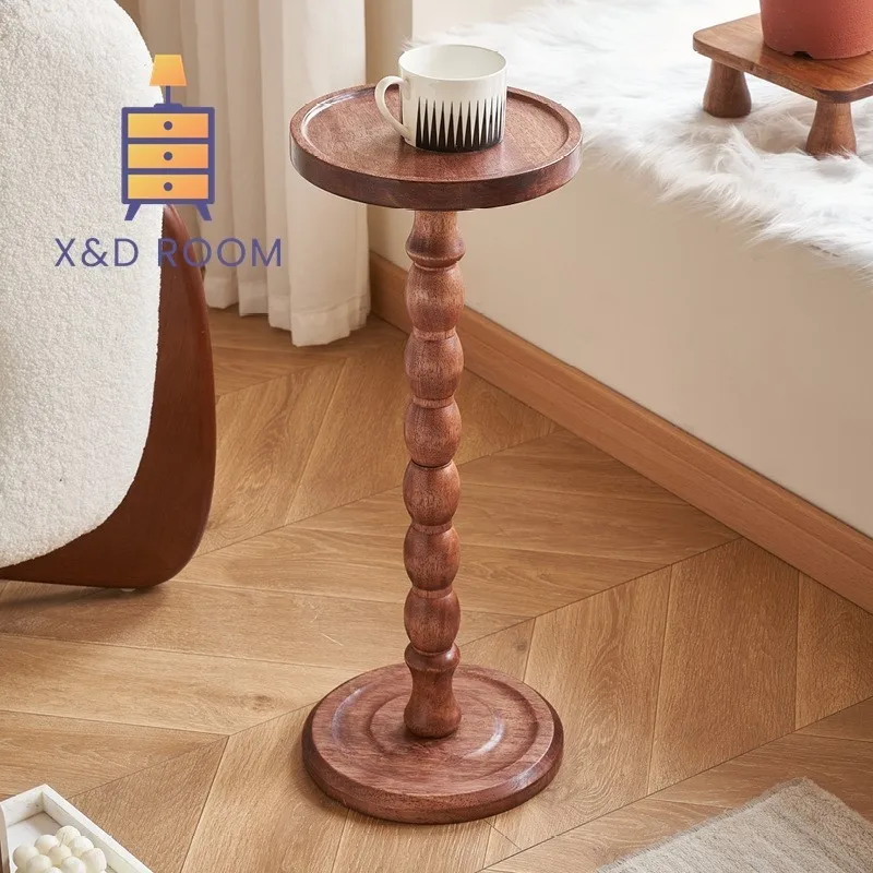 X&D Solid Wood Retro Corner Table Light Luxury Mini Sofa Table Edge Table Bedside Movable Storage Rack Candle Holder Edge Table
