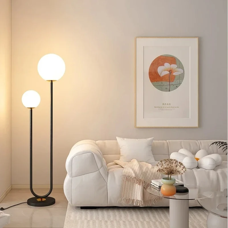 Nordic U Round Glass Ball Led Floor Lamps Red for Dining Living Room Center Table Bedroom Art Sofa Metal Design Simple Luminaire - Image 3